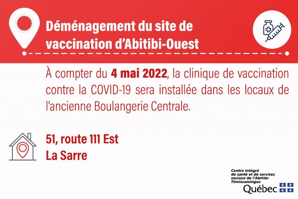 Déménagement clinique vaccination Abitibi-Ouest